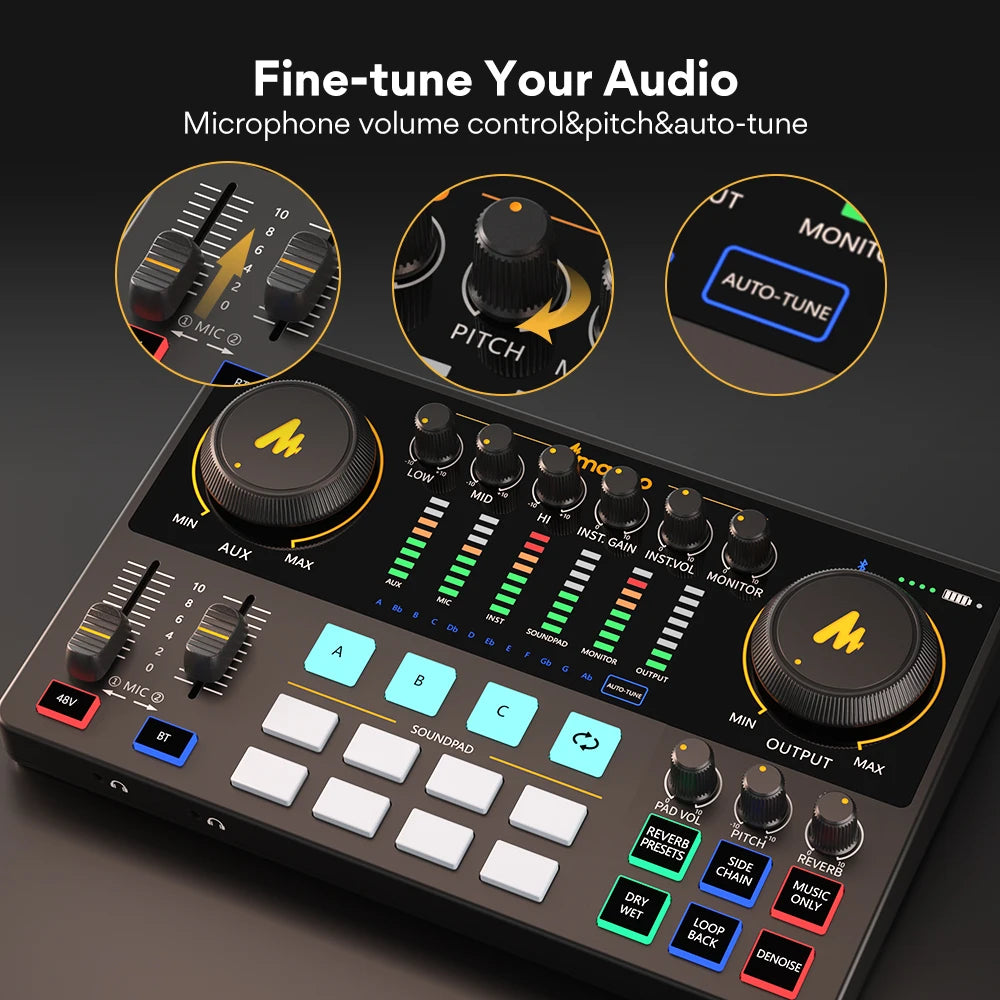 All In One Podcast Audio Interface Mixer for Live Streaming and Recording PC Home Studio