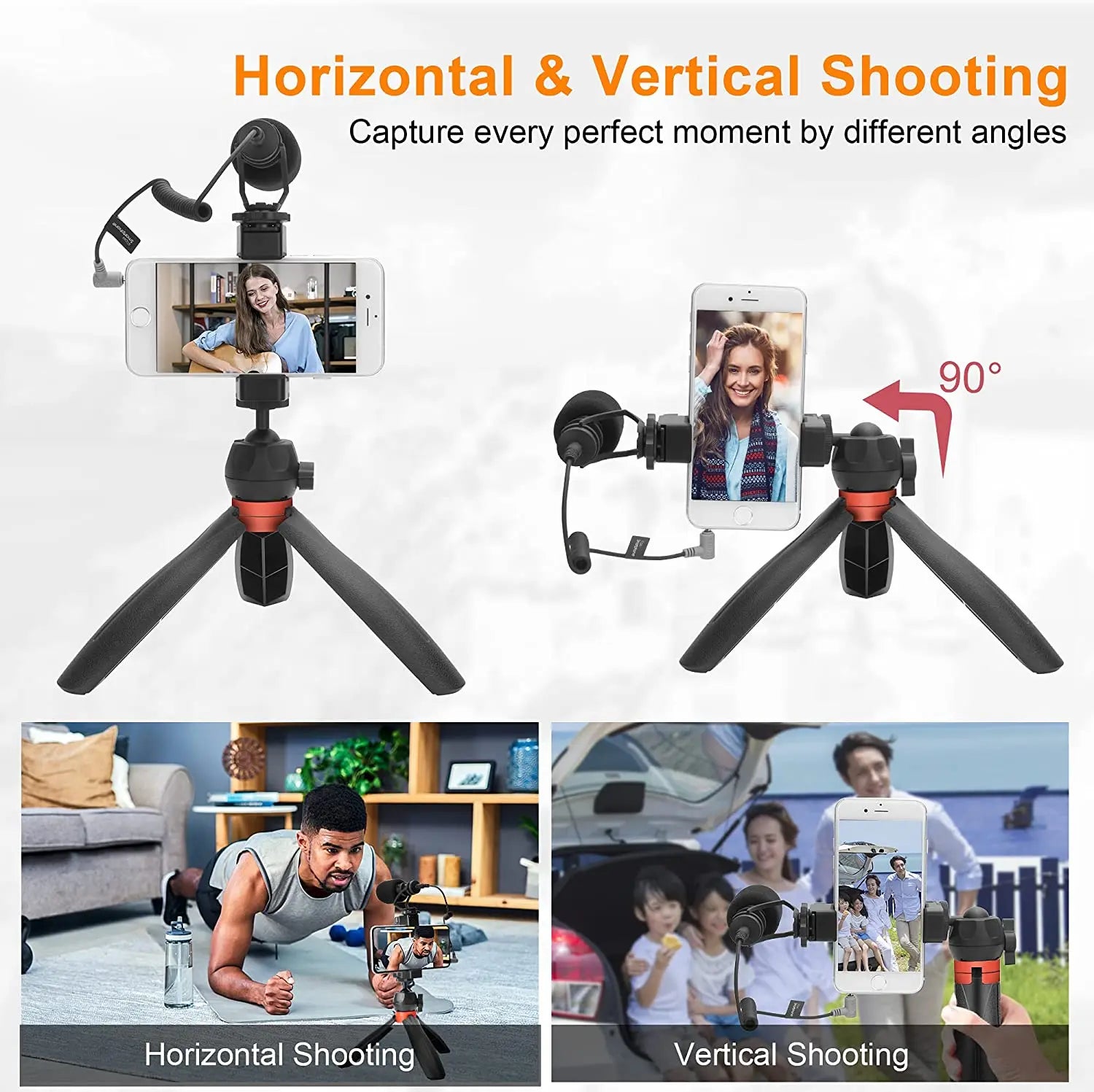 Smartphone Video Rig Kit with External Shotgun Microphone Tripod and Vlogging Accessories