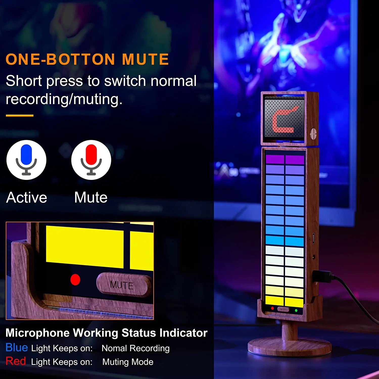 RGB USB Cardioid Condenser Microphone with Adjustable RGB Lighting for Streaming Podcast Gaming