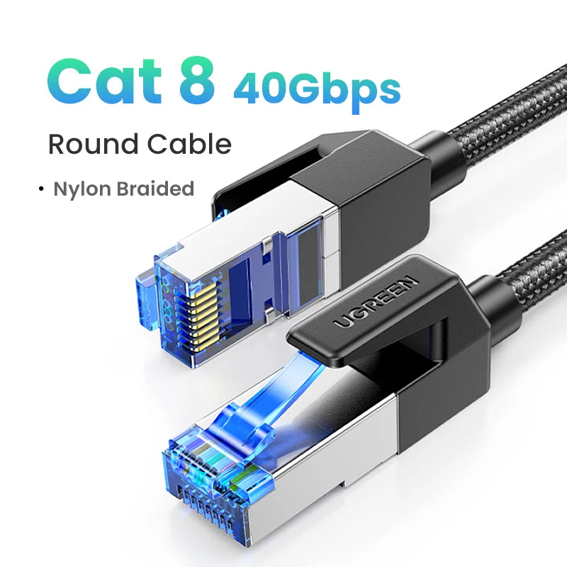 Cat 8 Ethernet Cable 40Gbps 2000MHz Nylon Braided RJ45 LAN Internet Cable for PC Laptop PS5