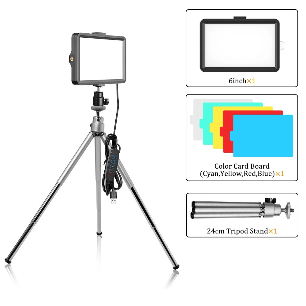 6 Inch LED RGB Video Light Panel Kit with Adjustable Tripod for Photography and Live Streaming