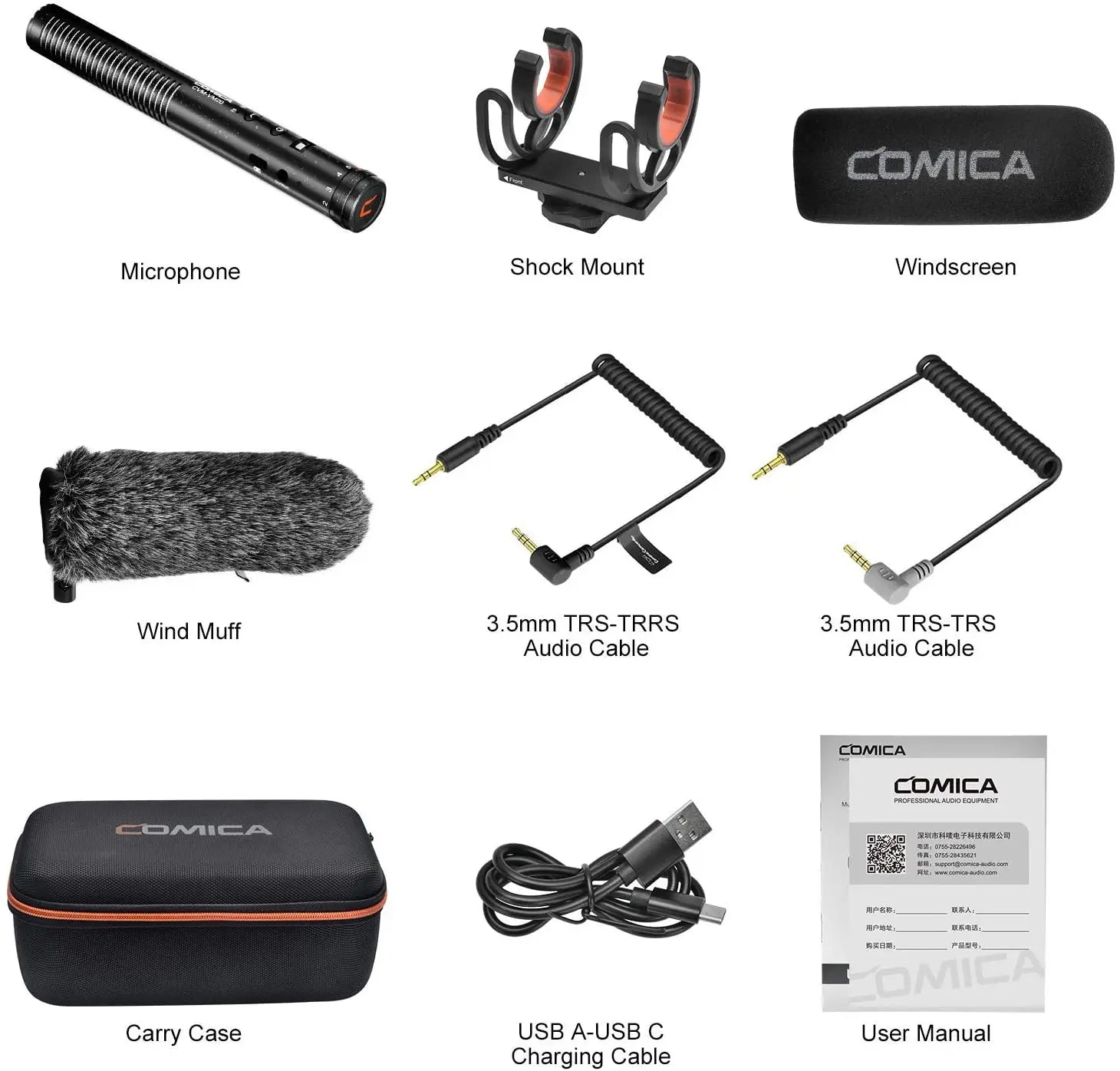 Professional Super Cardioid Shotgun Microphone with Shock Mount for Camera and Smartphone Recording