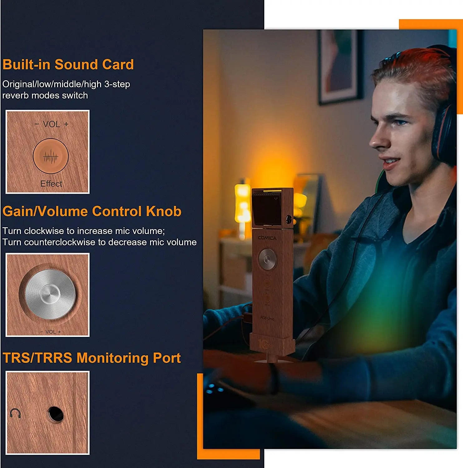 RGB USB Cardioid Condenser Microphone with Adjustable RGB Lighting for Streaming Podcast Gaming