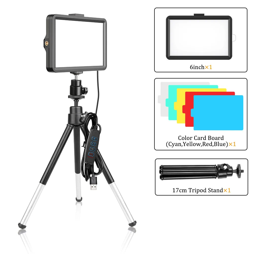 6 Inch LED RGB Video Light Panel Kit with Adjustable Tripod for Photography and Live Streaming