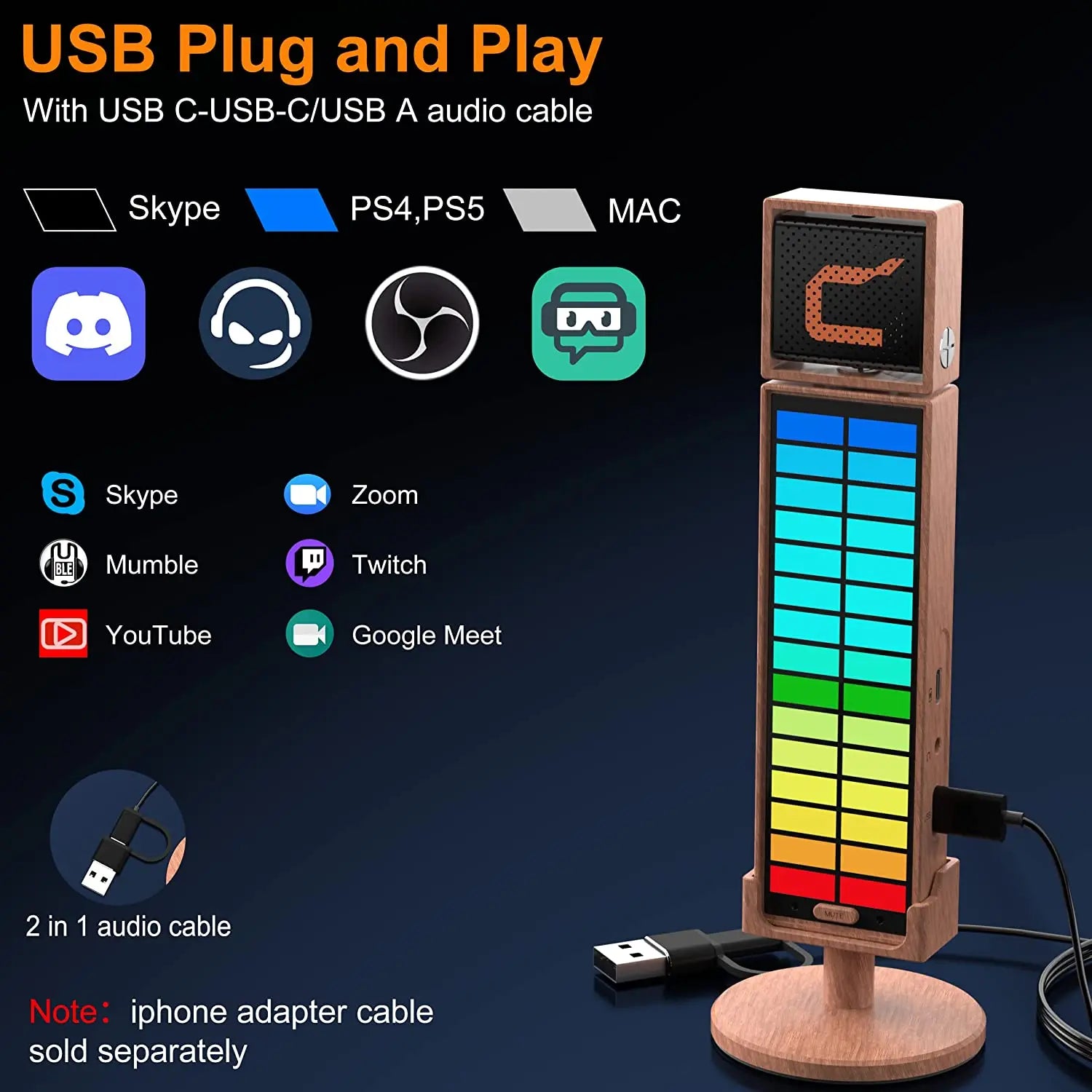RGB USB Cardioid Condenser Microphone with Adjustable RGB Lighting for Streaming Podcast Gaming