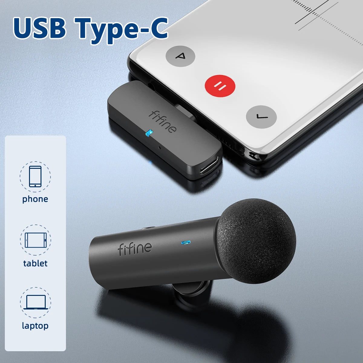 Wireless Type-C Lavalier Microphone for Phone Tablet Laptop Live Streaming Vlogging Interviews