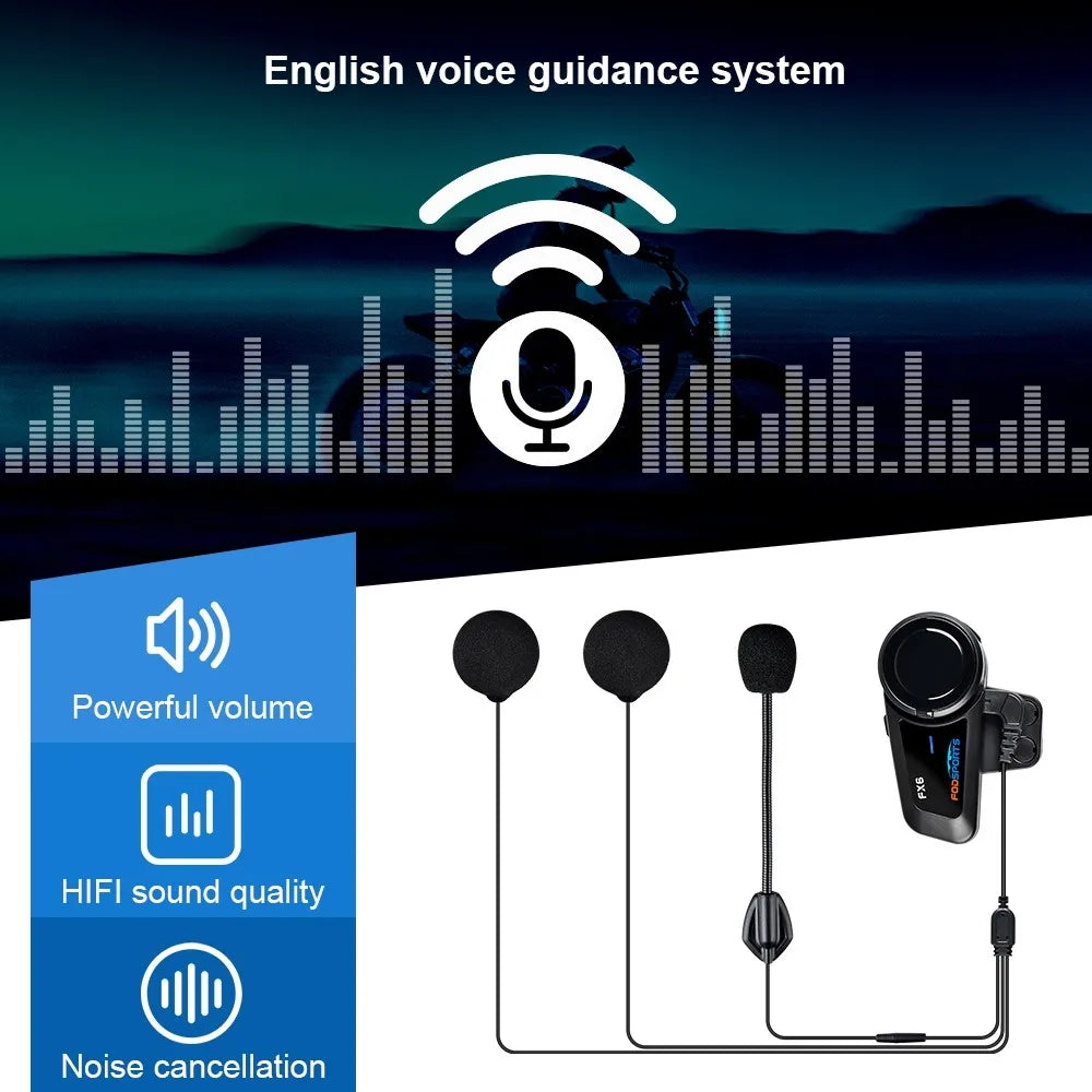 Bluetooth Motorcycle Helmet Intercom Headset for Group Riding with FM Radio and Noise Reduction