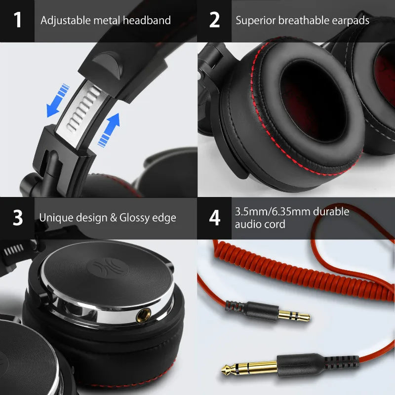 Professional Wired Studio Monitor Headphones with Microphone Over Ear Headset for Mixing and Gaming