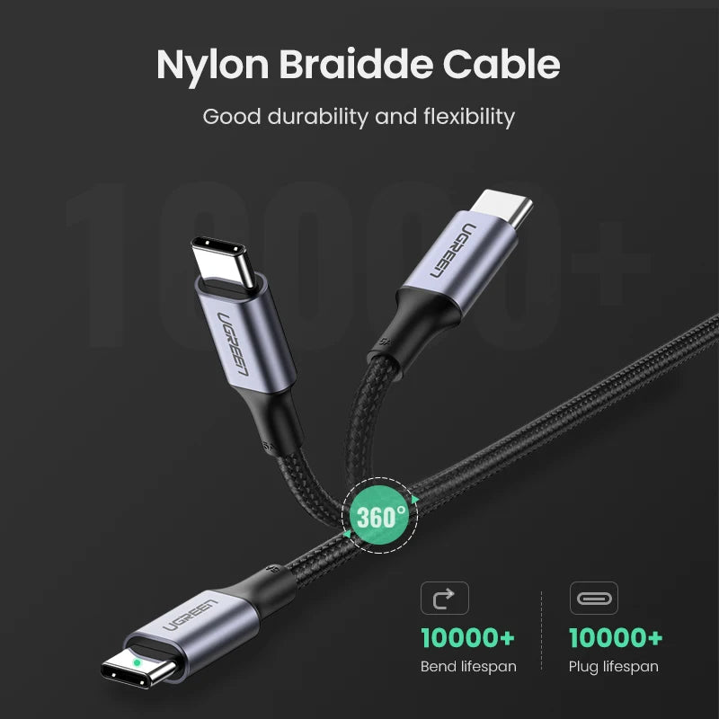 100W USB-C to USB-C Fast Charge Cable 5A for Latest Smartphones Laptops Quick Charge 4.0 Power