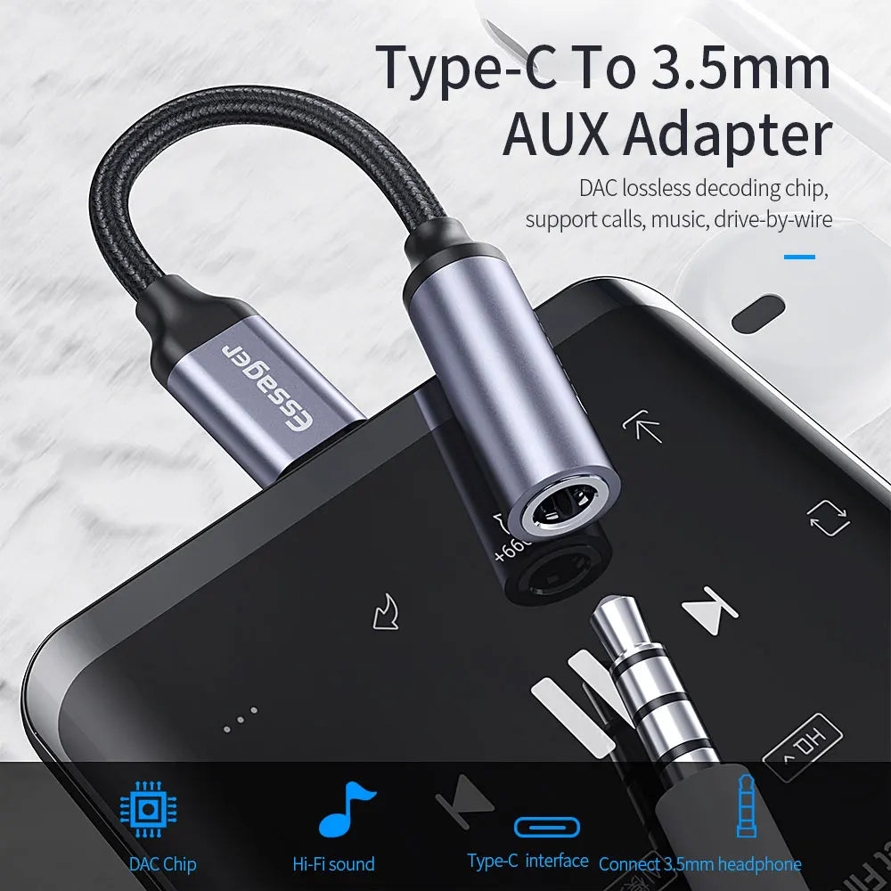 USB Type-C to 3.5mm Headphone Adapter for Xiaomi Samsung Huawei Aux Audio Conversion Cable