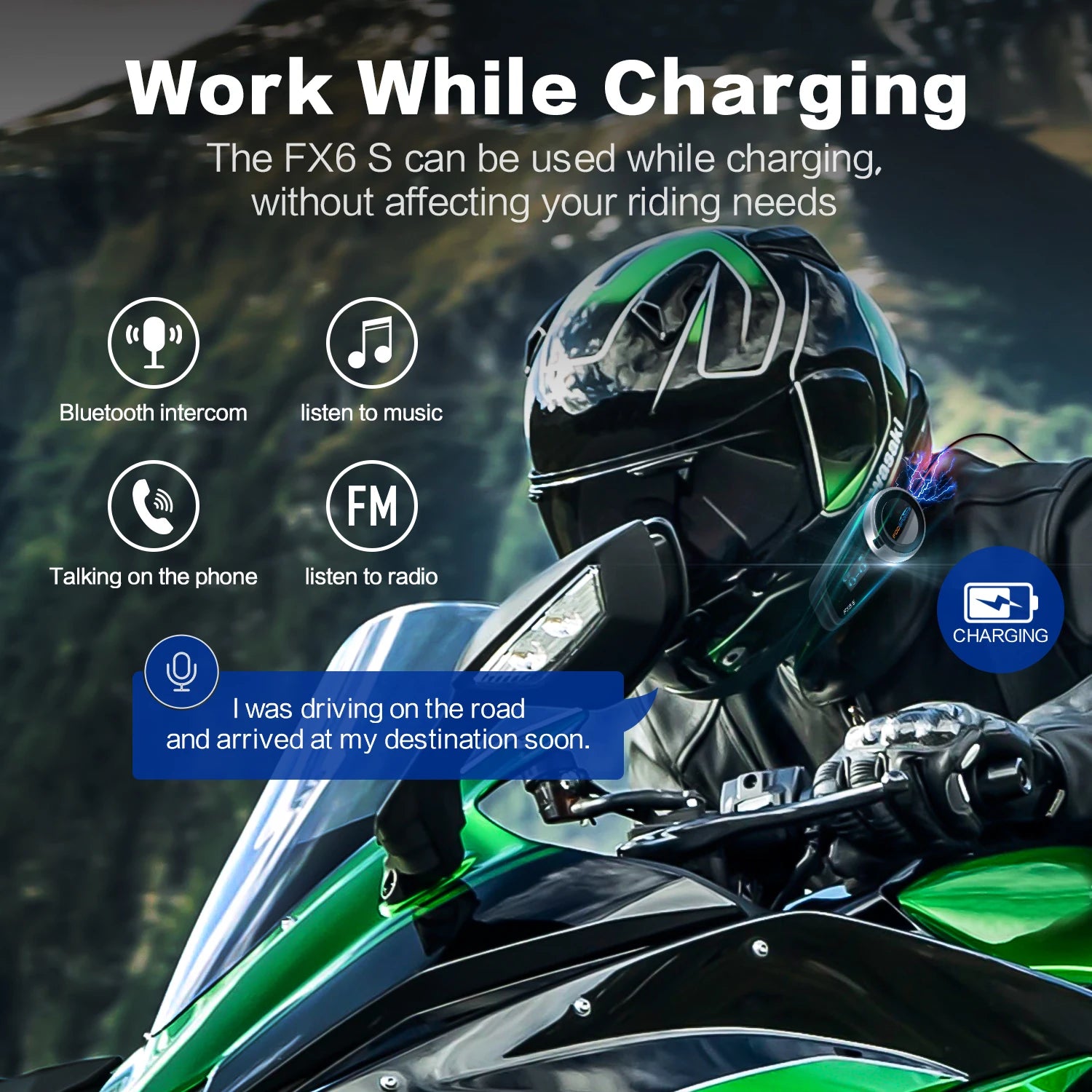 Bluetooth 5.0 Motorcycle Helmet Intercom Headset with FM Radio and Universal Pairing for 6 Riders
