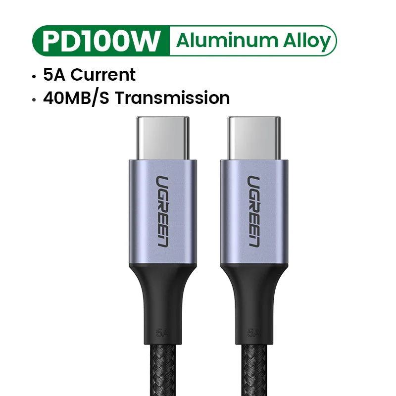 100W USB-C to USB-C Fast Charge Cable 5A for Latest Smartphones Laptops Quick Charge 4.0 Power