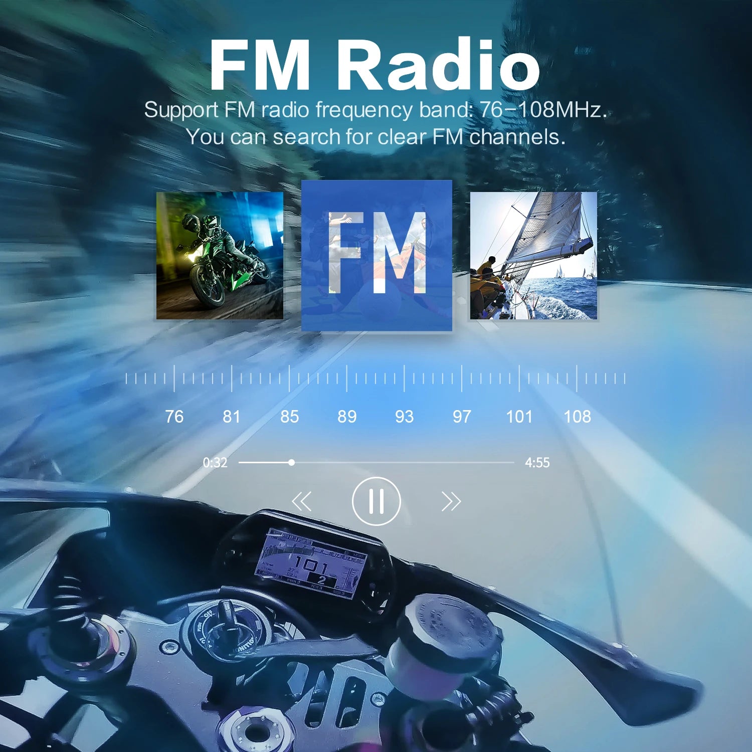 Bluetooth Motorcycle Helmet Intercom Headset with LED Display, FM Radio and 6 Rider Connection