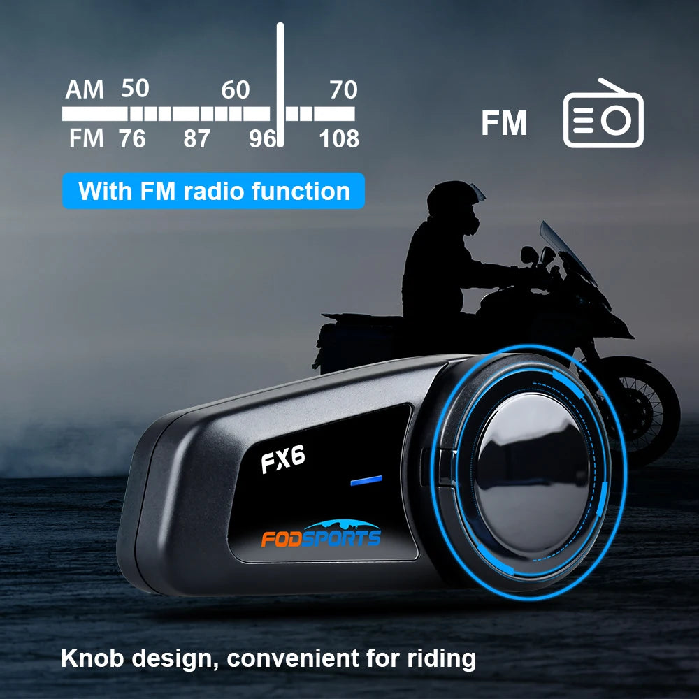 Bluetooth Motorcycle Helmet Intercom Headset for Group Riding with FM Radio and Noise Reduction