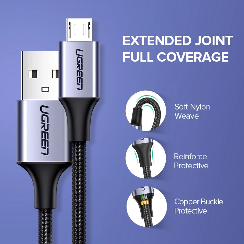 Micro USB Fast Charging Data Cable 2A Nylon Braided USB Lead for Android Phones Tablets