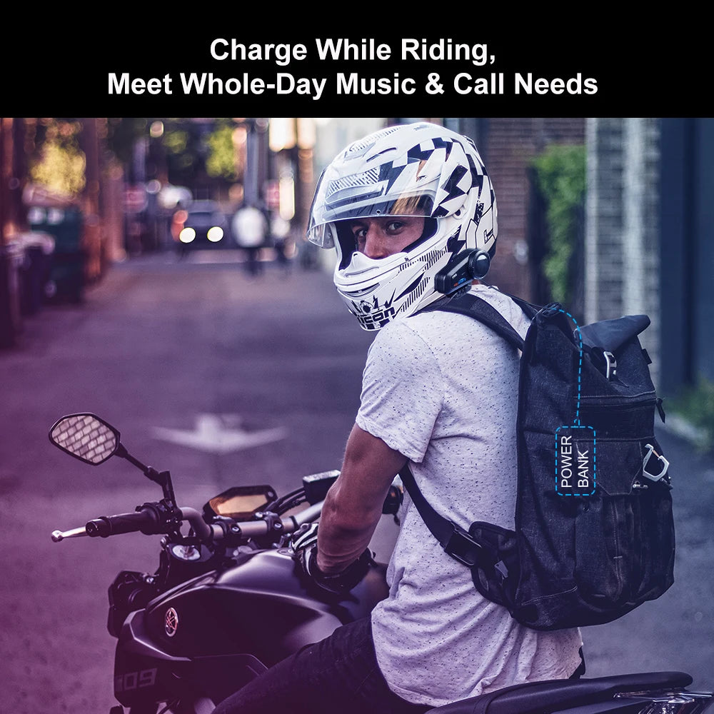 Bluetooth Motorcycle Helmet Intercom Headset for Group Riding with FM Radio and Noise Reduction