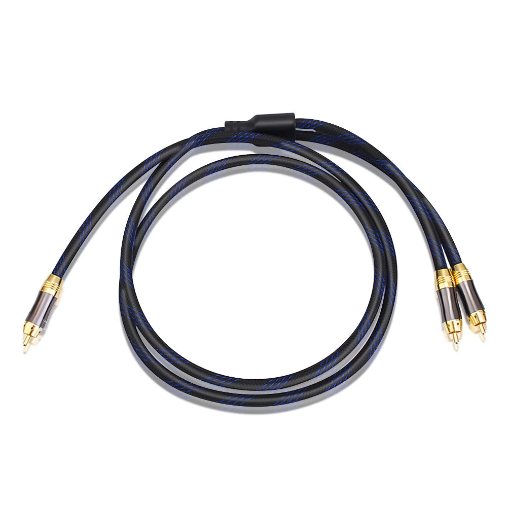 RCA Y Splitter Subwoofer Cable 1 Male to 2 Male Gold Plated Audio Lead for Home Cinema