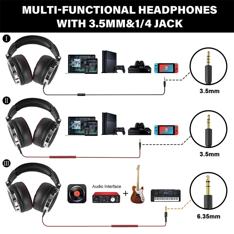 Professional Wired Studio Monitor Headphones with Microphone Over Ear Headset for Mixing and Gaming