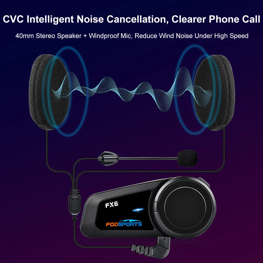 Bluetooth Motorcycle Helmet Intercom Headset for Group Riding with FM Radio and Noise Reduction
