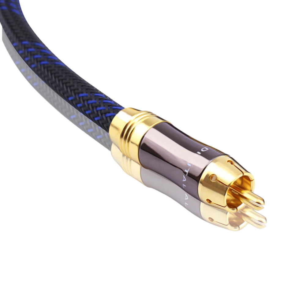 RCA Y Splitter Subwoofer Cable 1 Male to 2 Male Gold Plated Audio Lead for Home Cinema