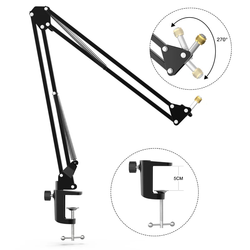 Adjustable Microphone Boom Arm with Heavy-Duty Desk Clamp for Streaming, Podcasting and Studio Use