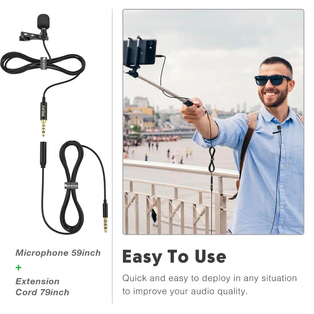 Wired Lavalier Lapel Microphone Kit for Phone DSLR Camera Podcast Interview Vlogging Recording