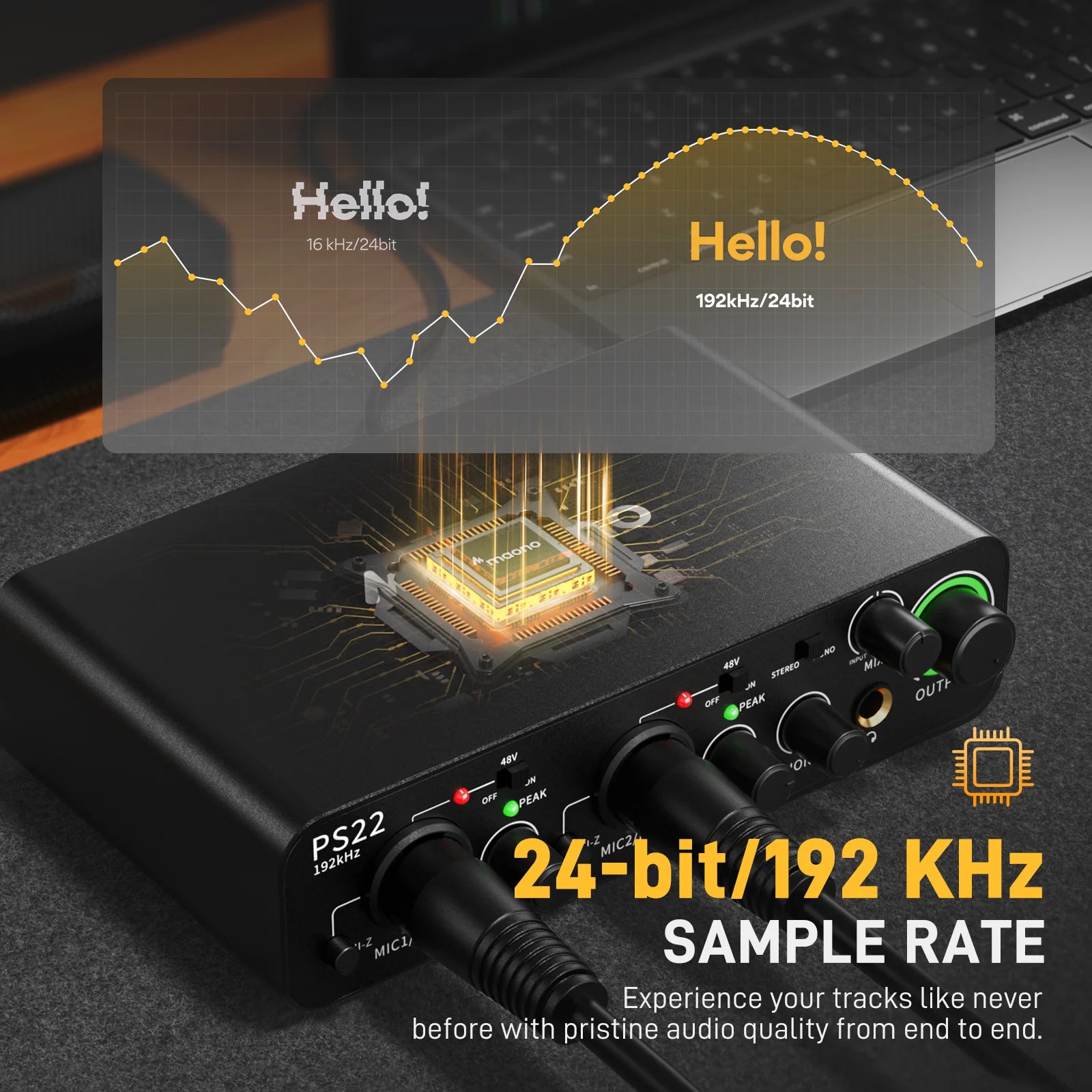 USB Audio Interface with Dual USB Connectivity 24bit 192kHz 60dB Preamp for PC and Phone Recording