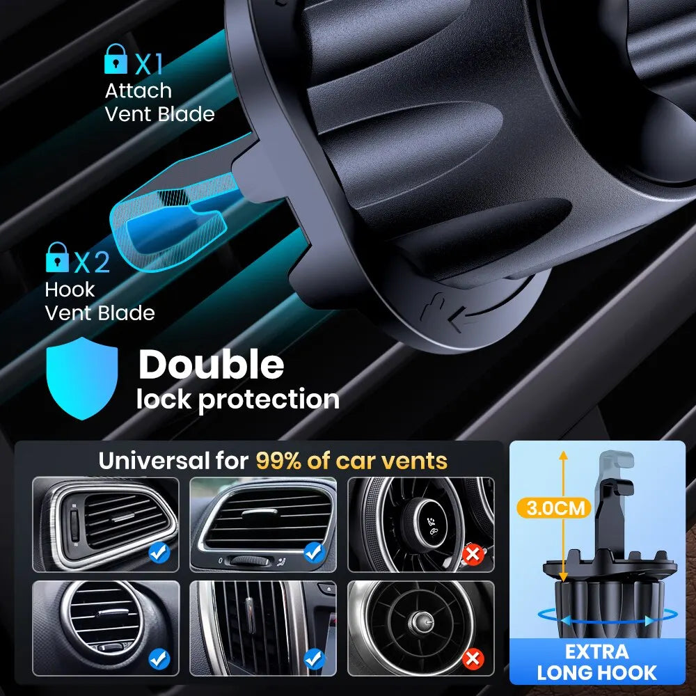 Magnetic Car Phone Holder with Strong 6-Magnet Grip for Secure Vent Mounting and Universal Devices