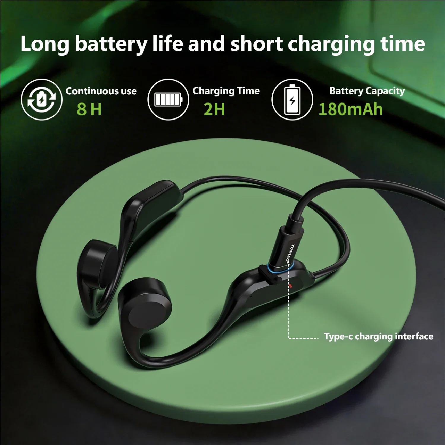 Bone Conduction Bluetooth 5.4 Wireless Sports Earphones with Mic and Waterproof Design