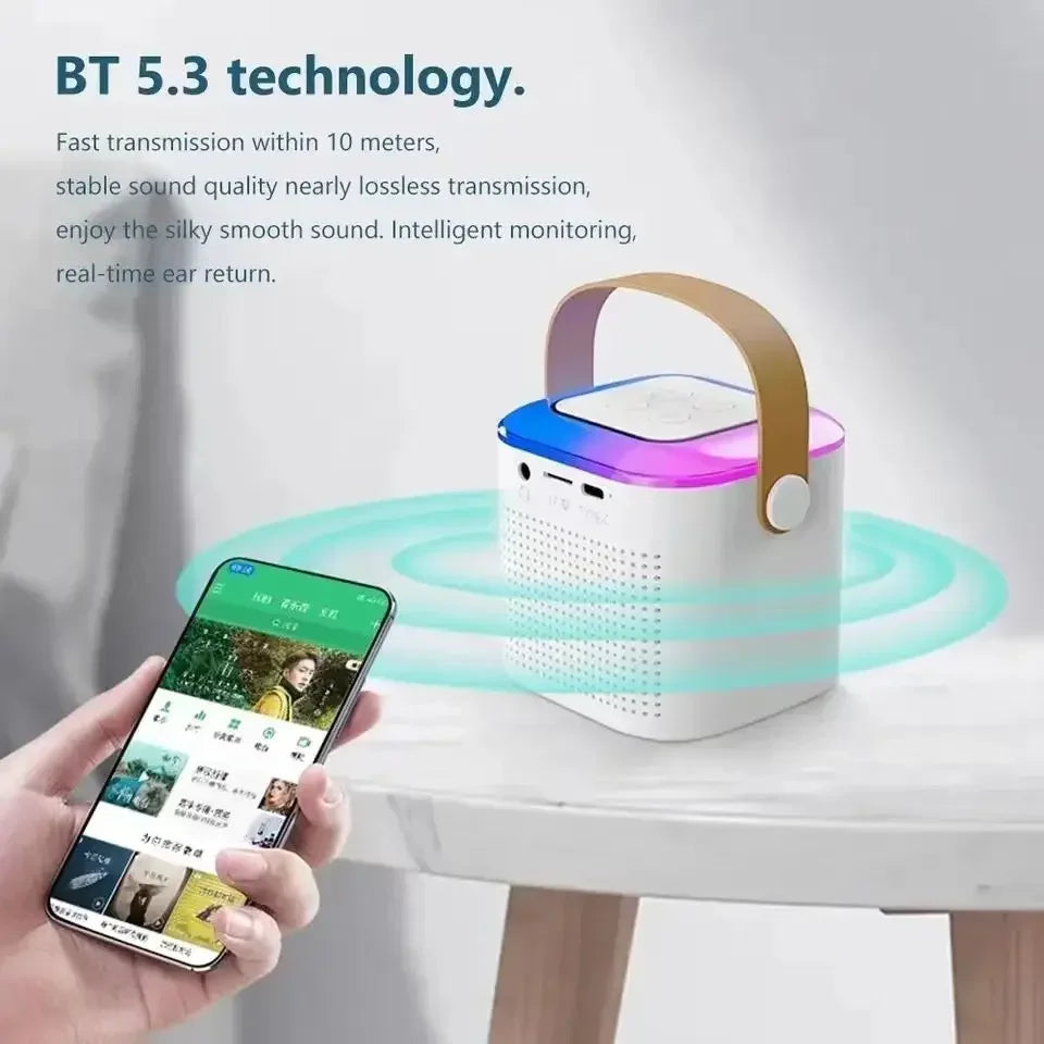 Wireless Portable Karaoke Speaker with RGB Lights and Dual Microphones for Home Parties