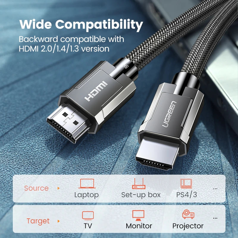 HDMI 2.1 Cable 8K 60Hz 48Gbps Ultra High Speed eARC HDR Gaming HDMI Lead Male to Male