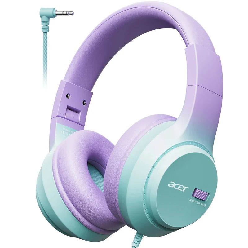 Kids Wired Over Ear Headphones with Volume Limiter and Foldable Design for Study and Travel