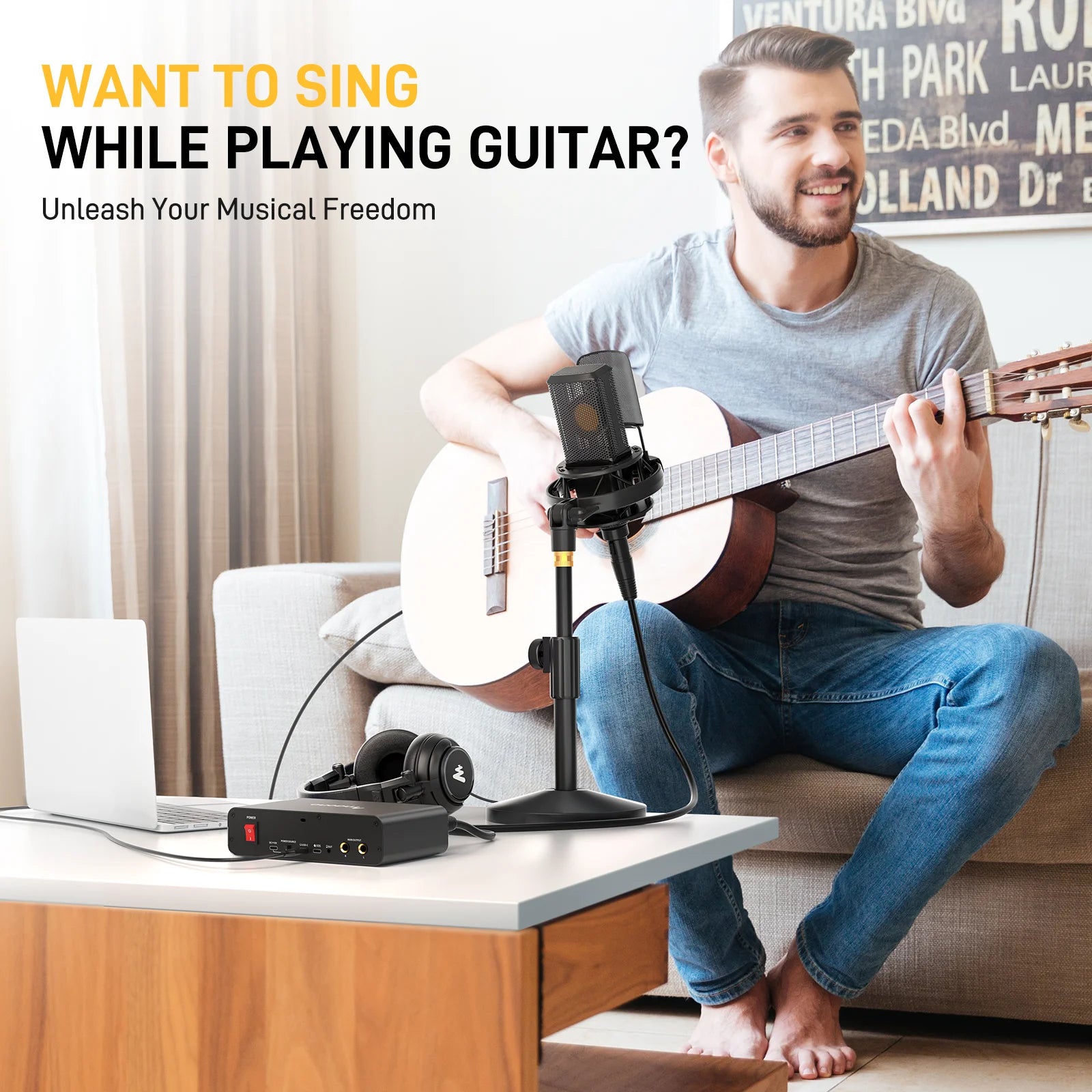 USB Audio Interface with Dual USB Connectivity 24bit 192kHz 60dB Preamp for PC and Phone Recording