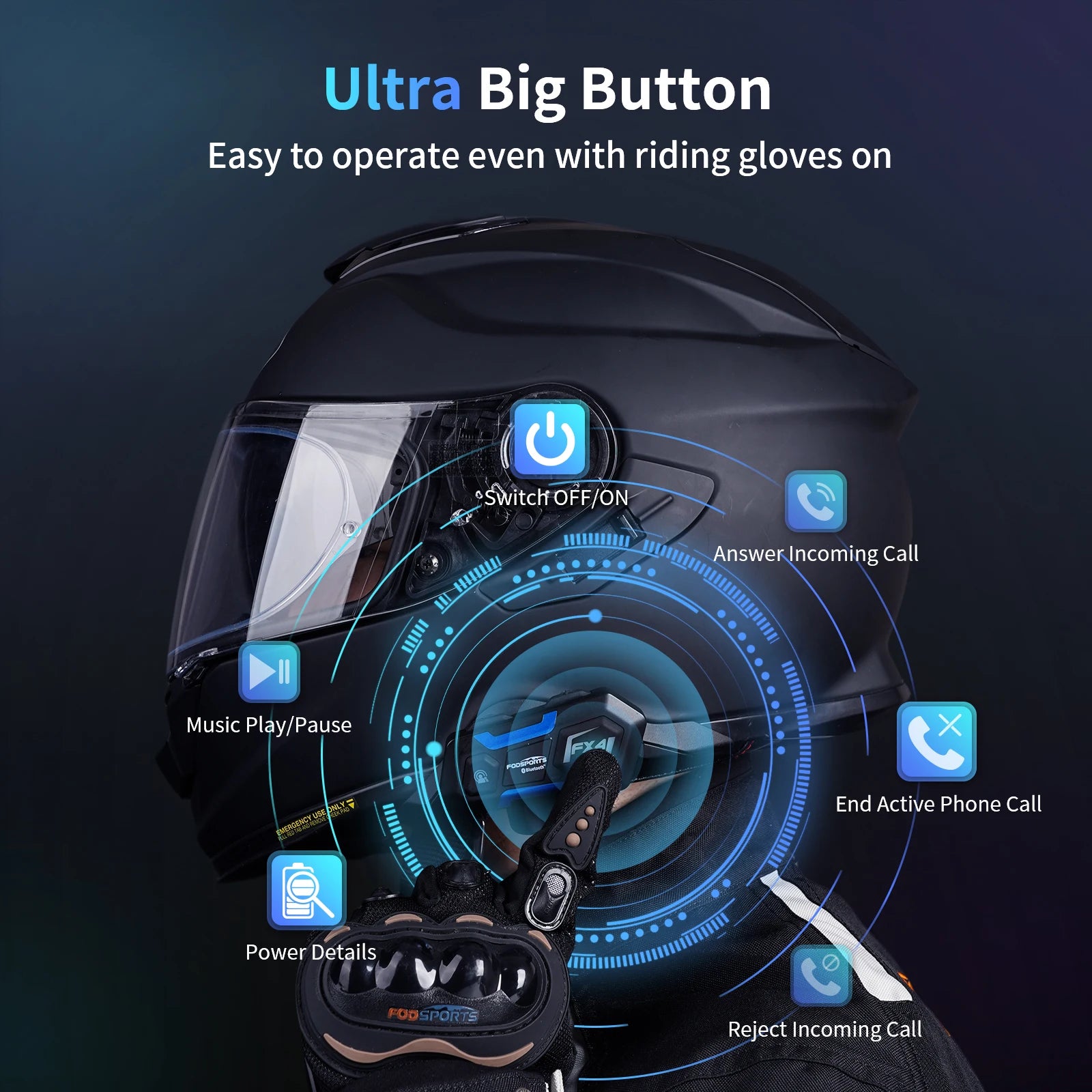 Motorcycle Bluetooth Helmet Intercom Headset with FM Radio for Four Riders Up to 1200m Range
