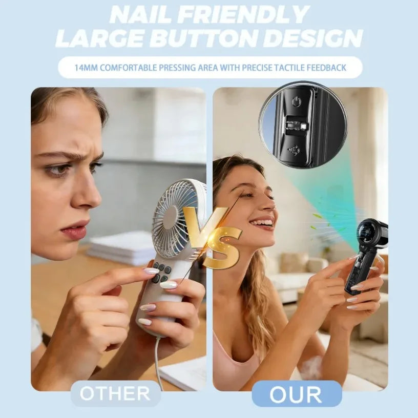 Portable Rechargeable Handheld Fan with Water Mist Spray and Digital Display for Outdoor Use
