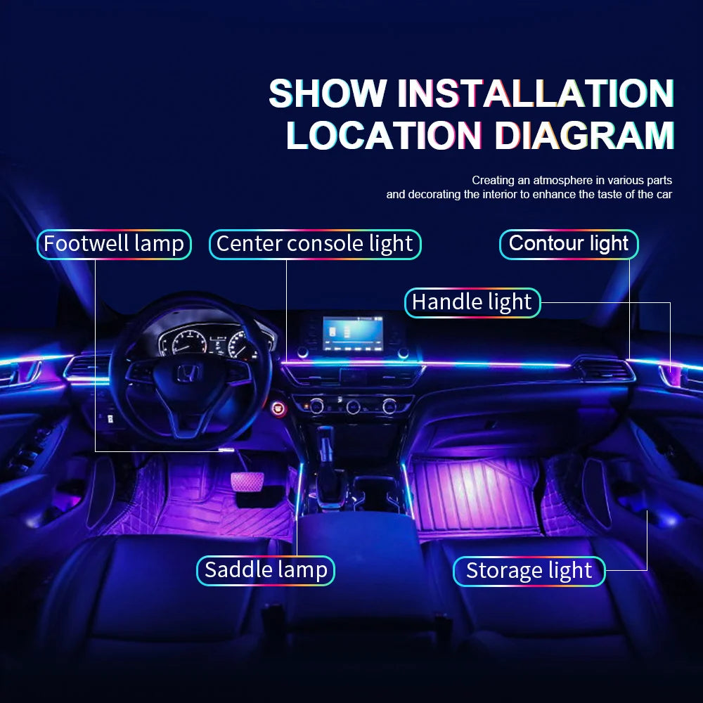 LED Acrylic Car Ambient Light Kit with RGB Colour Symphony and App Touch Control