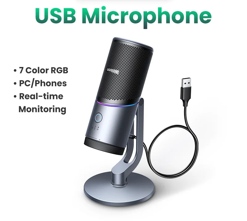 Professional USB Condenser Microphone with RGB Lighting for PC Mac Streaming Gaming Podcasting
