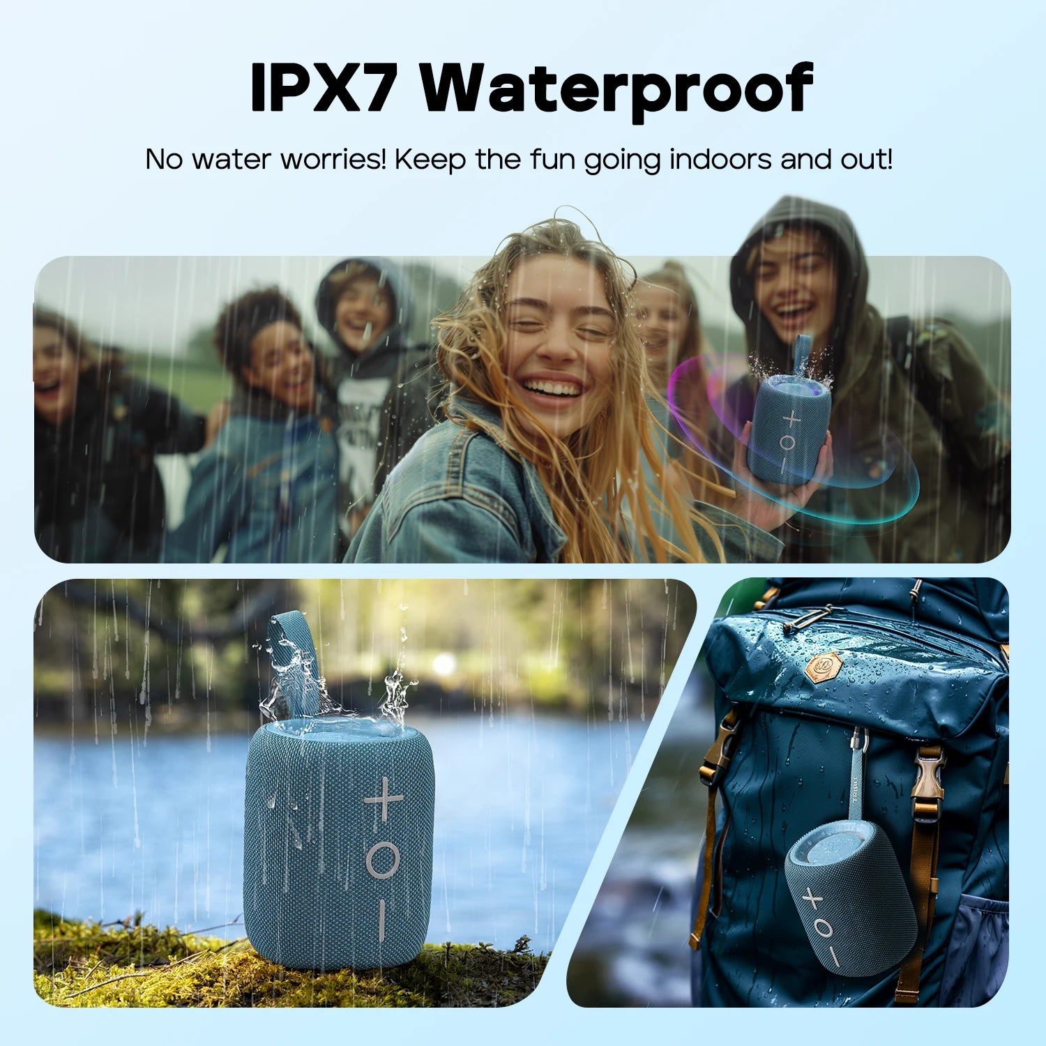 Portable Bluetooth Speaker 12W with 360° Sound XBass LED Lighting IPX7 Waterproof APP Control