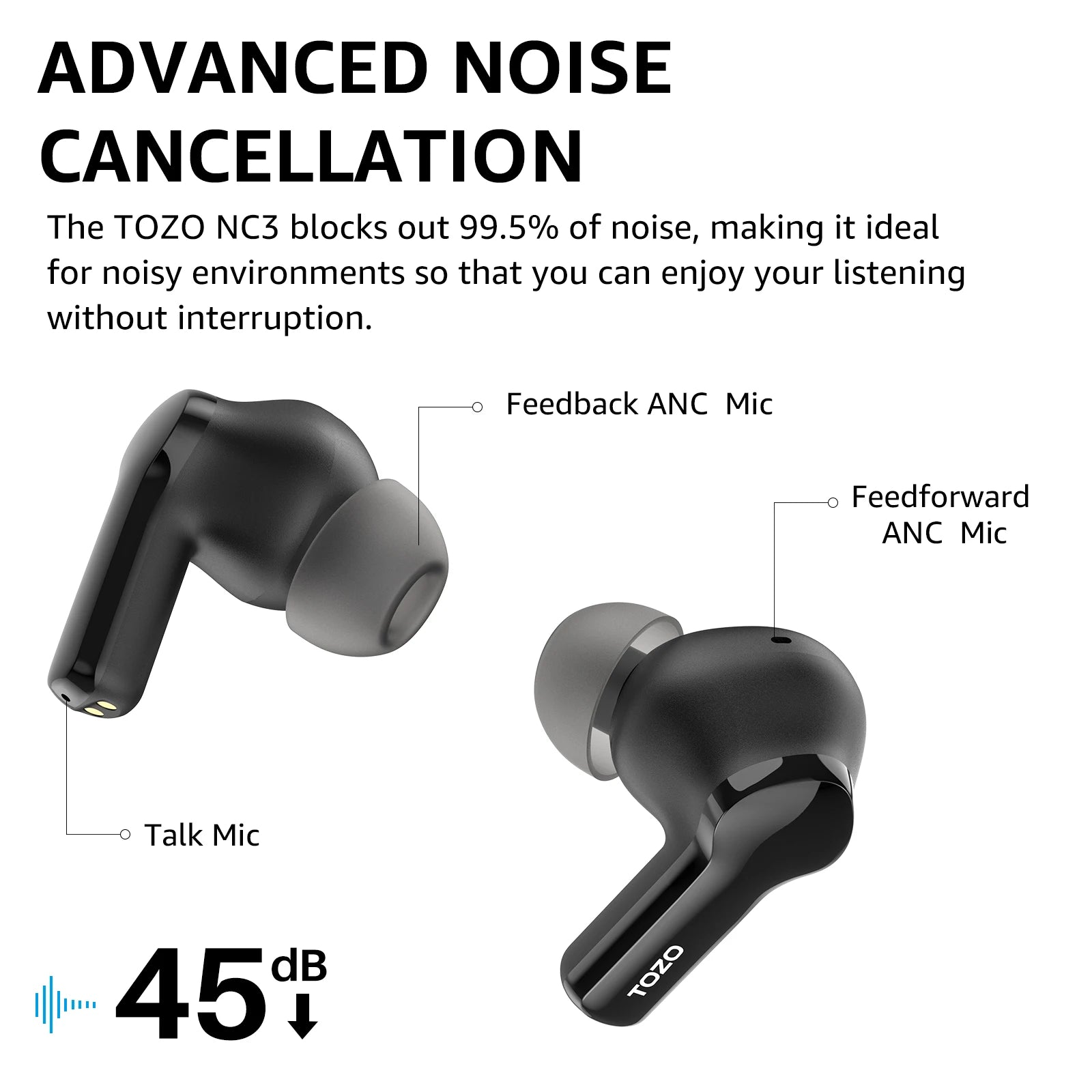 In Ear Wireless Bluetooth Earbuds with Active Noise Cancellation and Low Latency for Mobile Devices