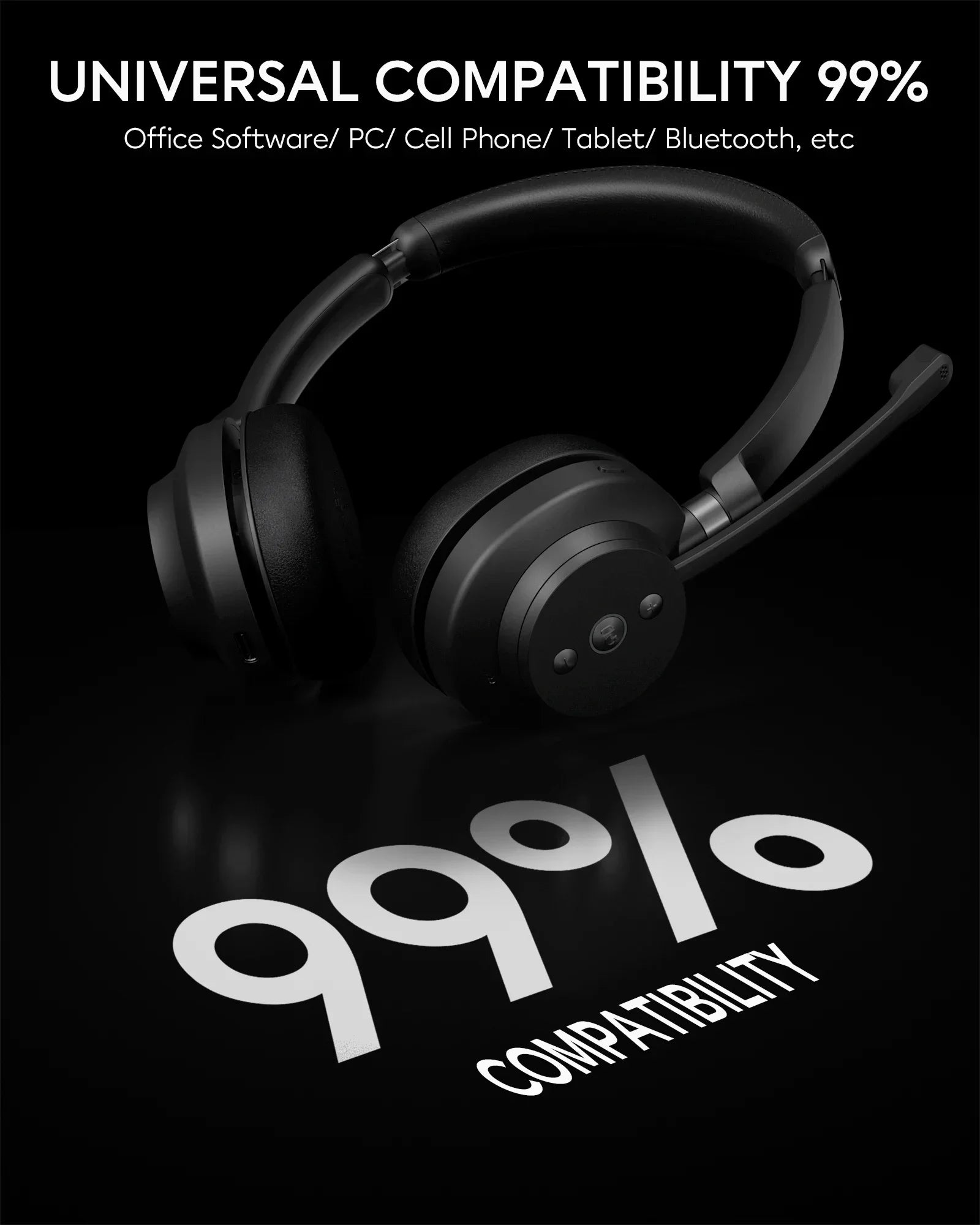 Wireless Bluetooth Over Ear Headset with Noise Cancelling Microphone for Work and Social Calls