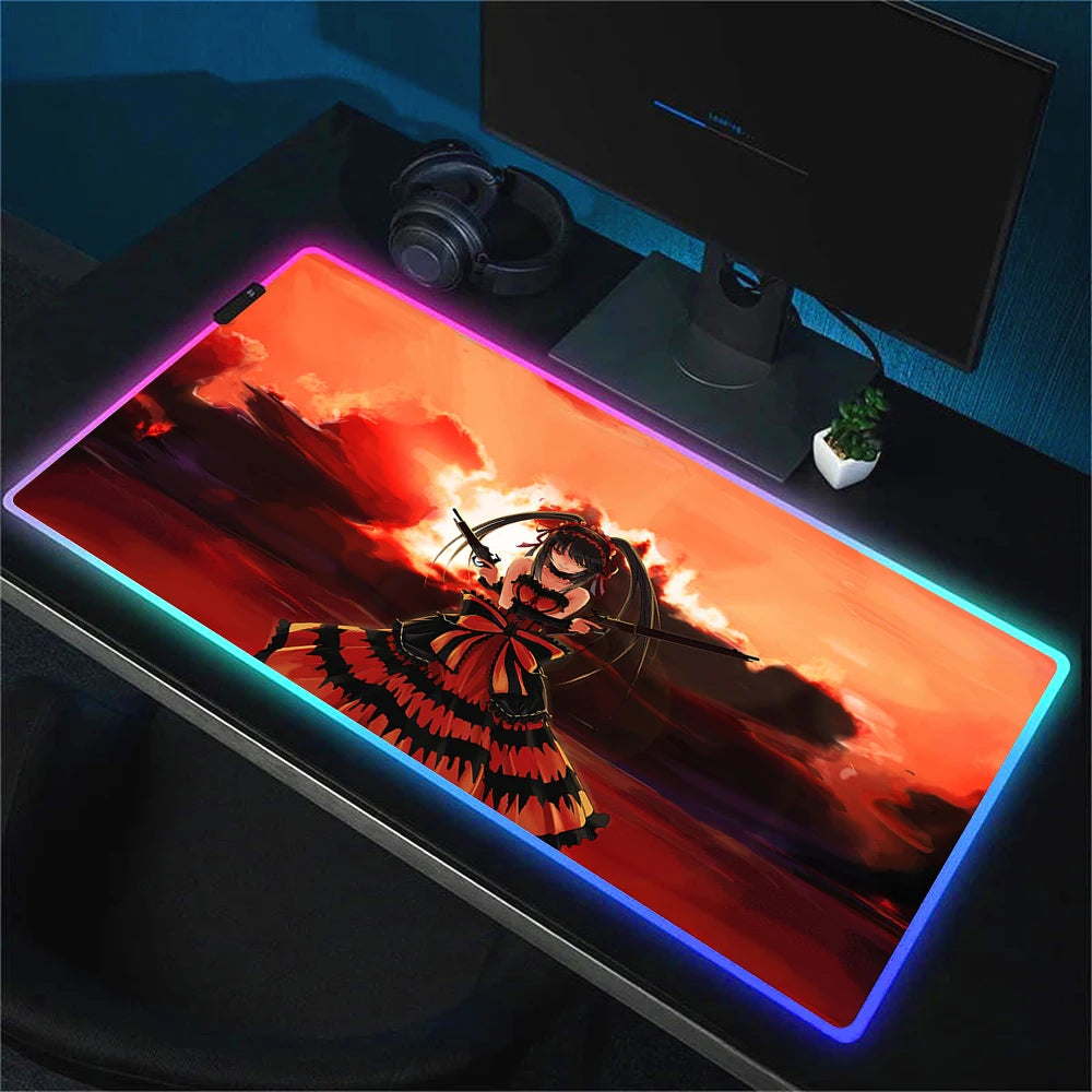 RGB Gaming Mouse Pad with Anime Design Large Non-Slip Backlit Desk Mat for Keyboard and Mouse