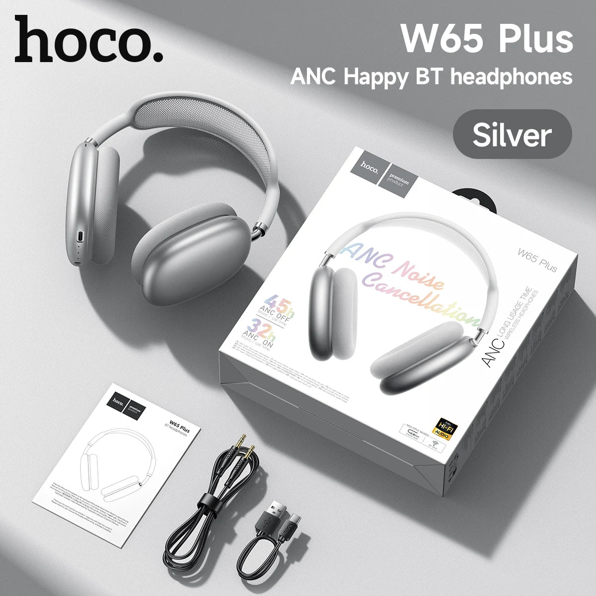 Wireless Over-Ear Headphones with Active Noise Cancelling Bluetooth and HiFi Sound