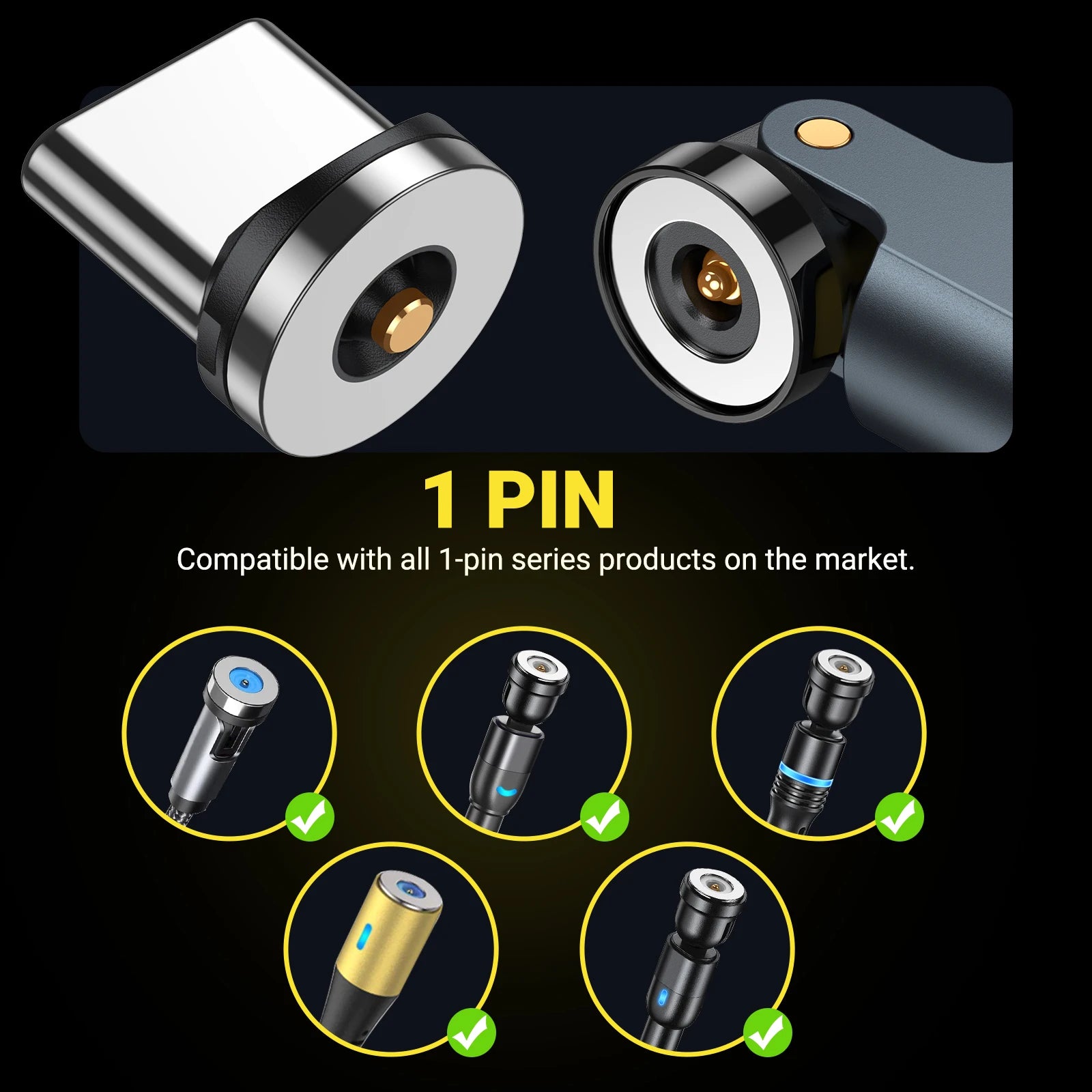 1 Pin Magnetic OTG Adapter 540 Degree Swivel Charging Converter for Type C Micro and iPhone
