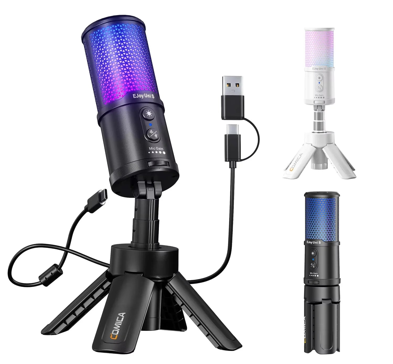 RGB USB Condenser Microphone with Cardioid Pickup AI Denoise Tripod for PC Mac PS5 Recording