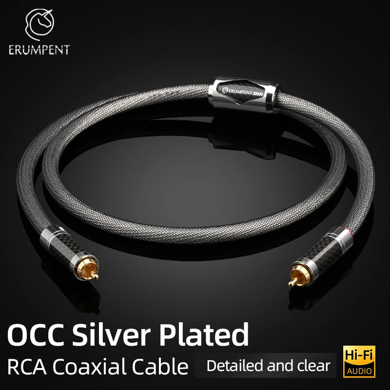 Premium Silver Plated OCC RCA Coaxial Audio Cable 75ohm for Subwoofer TV and Amplifier