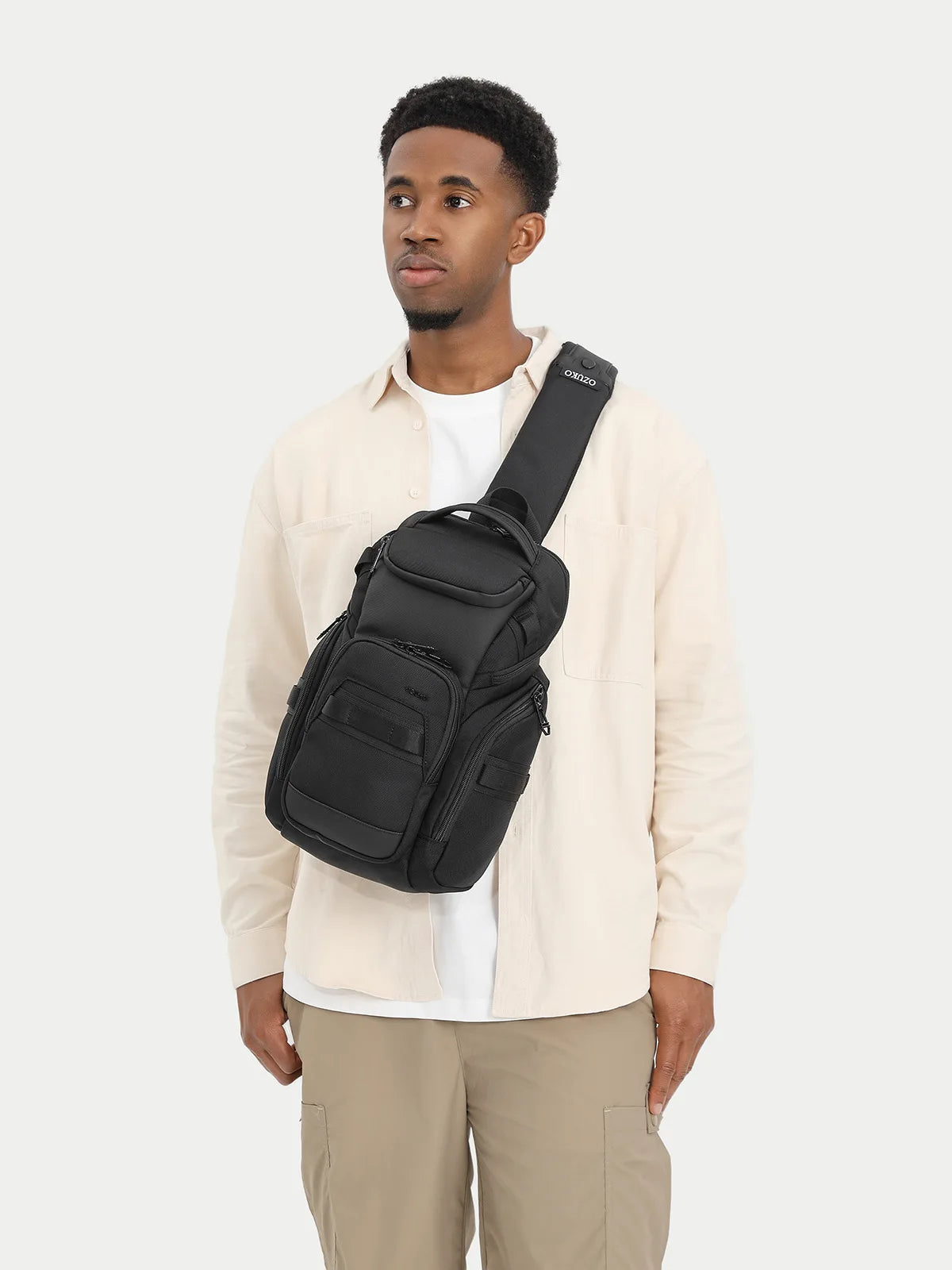 Men’s Lightweight Multi-functional Crossbody Chest Bag with USB Charging and Water Resistant Oxford Fabric