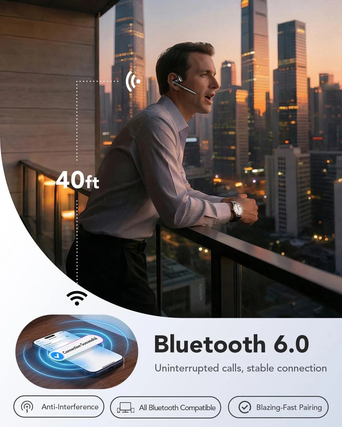 Open Ear Bluetooth Headset with ENC Noise Cancelling Microphone and Long Battery Life