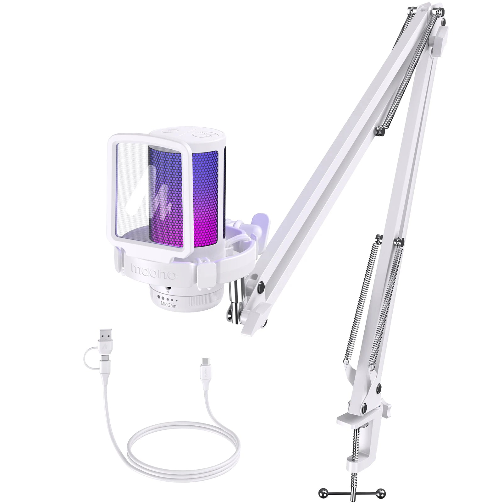 USB Gaming Microphone RGB Lighting, Noise Cancelling, Gain Control & One-Touch Mute for Streaming