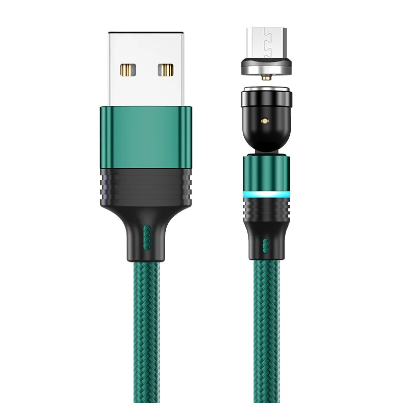 3 in 1 540 Degree Rotating Magnetic Charging Cable with LED Connector for Type C Micro iPhone