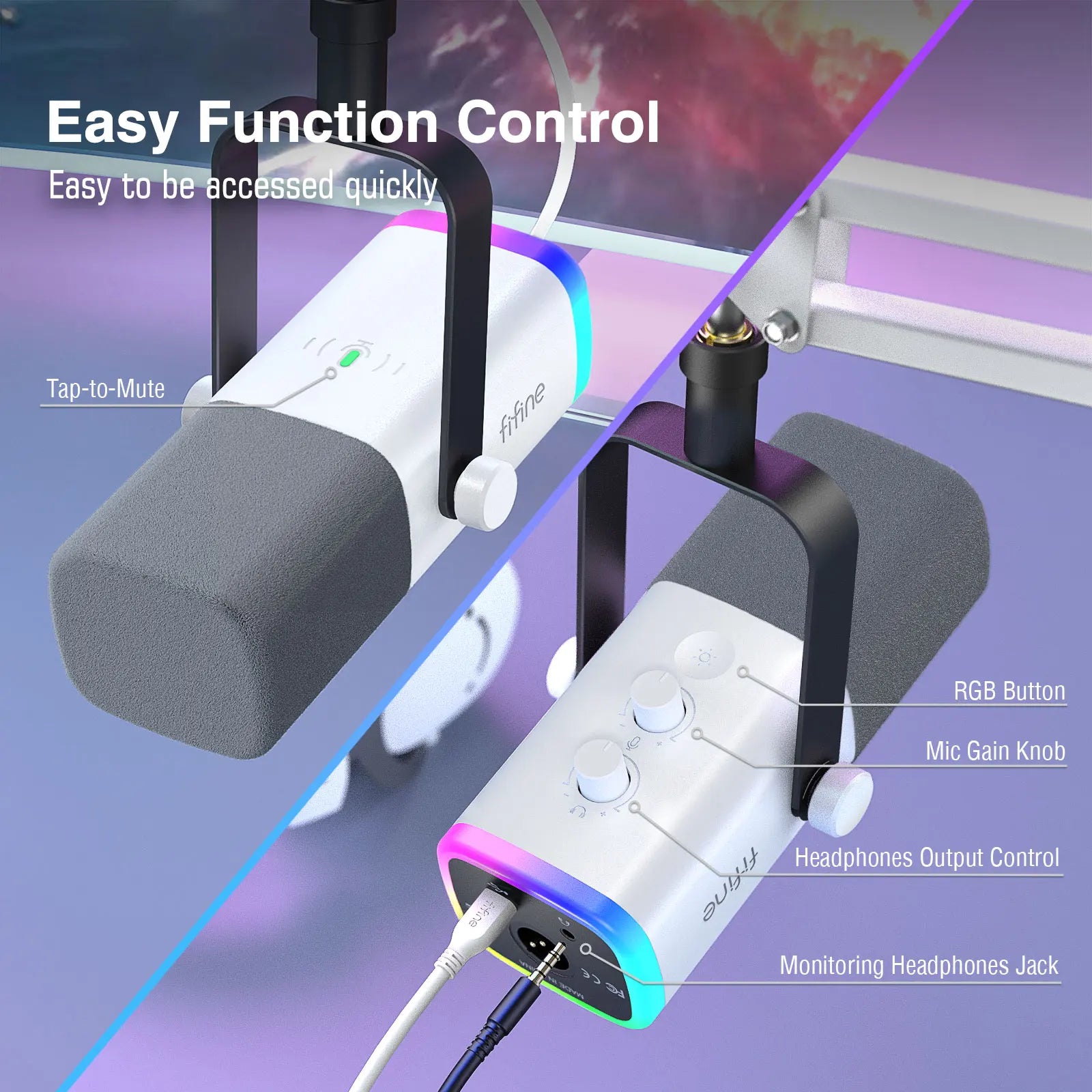 USB XLR Dynamic Gaming Microphone Kit with Boom Arm RGB Monitoring for PC PS5 PS4 Streaming